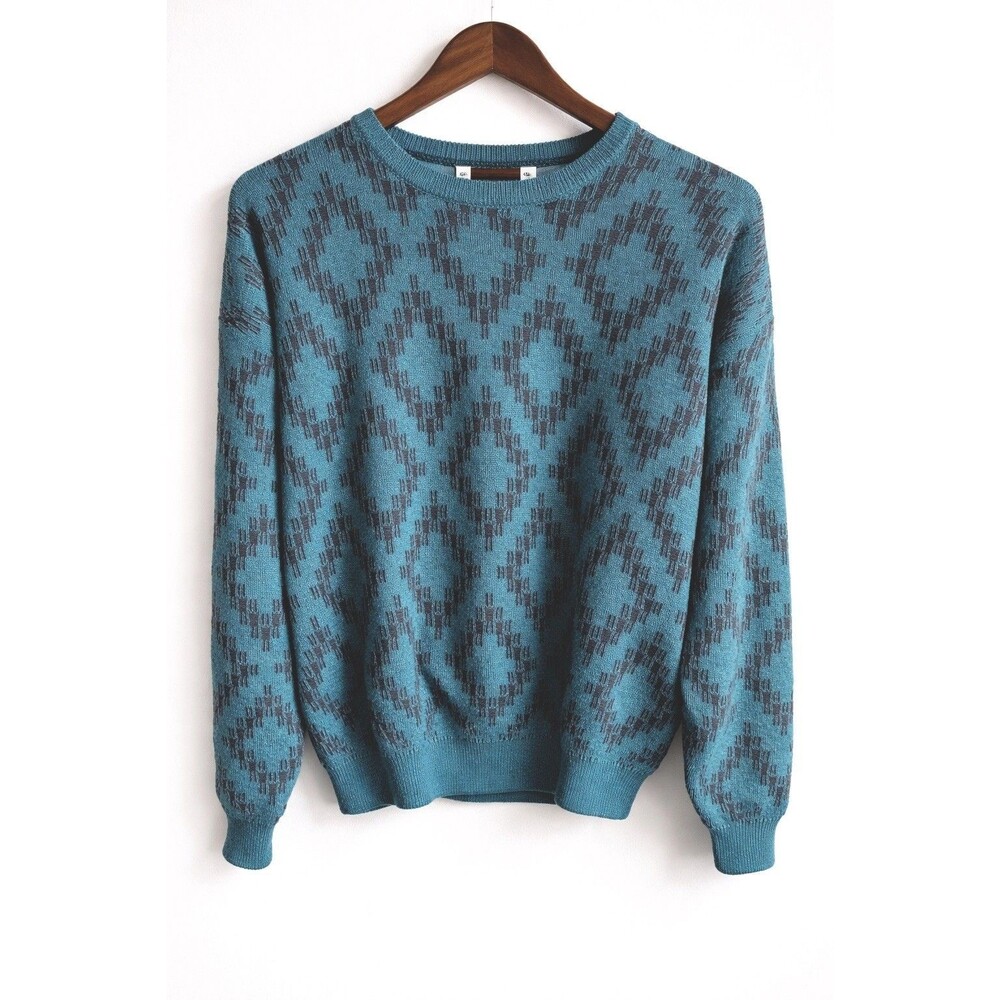 VTG Descente Wool Sweater Lined Cable Knit Green Men's XL